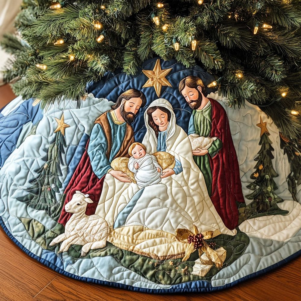 Nativity Grace Handmade Christmas Tree Skirt - Custom Made-To-Order Traditional Religious Holiday Tree Base