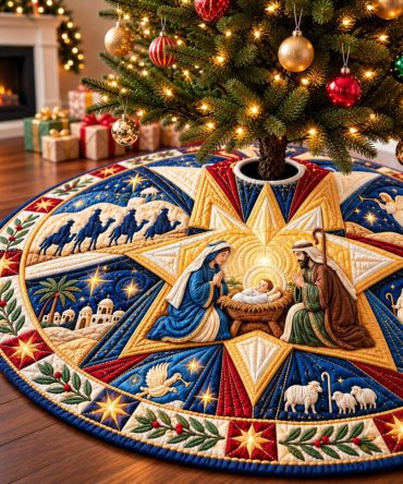 Heavenly Peace Nativity Tree Skirt — Custom Religious Holiday Accent, Soft Fabric, Handcrafted For Serene Christmas Displays