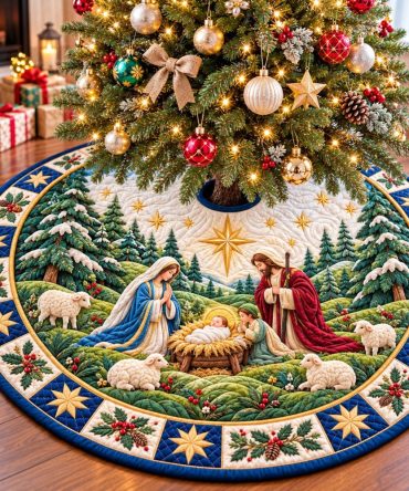 Holy Star Nativity Tree Skirt — Custom Star-Themed Christmas Skirt, Handcrafted Religious Decor, Plush & Elegant Finish
