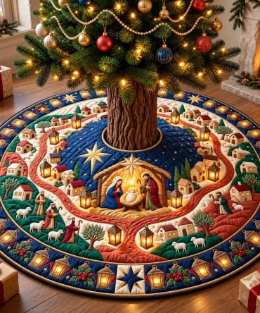 Lantern Festival Nativity Tree Skirt — Custom Handcrafted Christmas Base With Warm Illumination Motif, Soft Durable Fabric