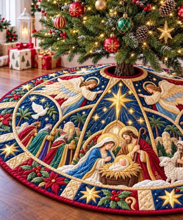 Sacred Nativity Tree Skirt — Custom Religious Christmas Decor, Soft Fabric, Handcrafted For Traditional Holiday Display