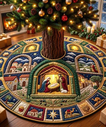 Made-To-Order Nativity Scene Christmas Tree Skirt - Traditional Holy Family Nativity Base, Elegant Religious Holiday Tree Decor