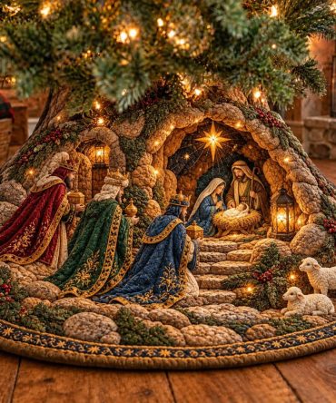 Three Kings Stone Steps Nativity Tree Skirt — Handcrafted Biblical Nativity Base, Detailed Stone-Step Design, Custom Fit For Christmas Decor