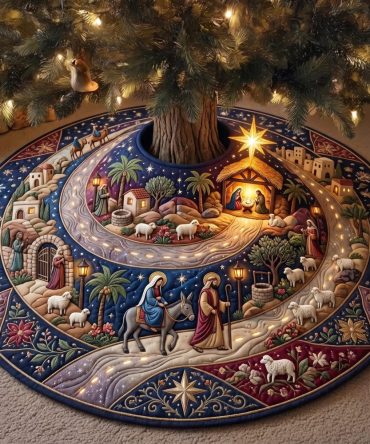 Starry Shepherd Journey Christmas Tree Skirt - Custom-Made Nativity Scene With Star Accents, Premium Holiday Decor For Family Trees