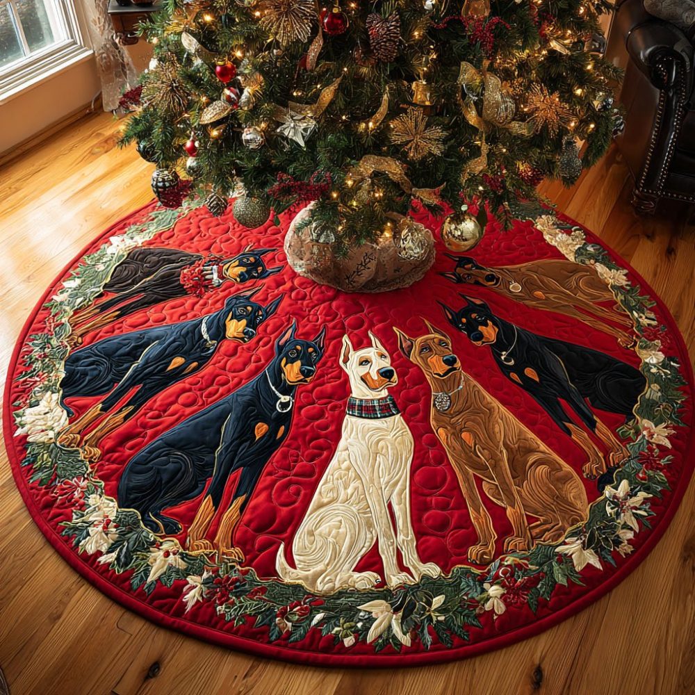 Noble Christmas Spirit Holiday Tree Skirt — Handcrafted Festive Classic Christmas Tree Skirt With Noble Motif, Custom Sizes, Durable & Washable