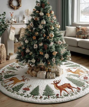 Noble Forest Holiday Tree Skirt — Handcrafted Woodland Christmas Tree Skirt With Forest Motif, Premium Fabric, Custom Sizes, Machine Washable