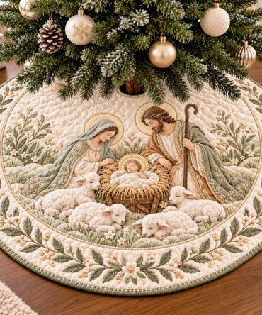 Elegant Noel Blessings Christmas Tree Skirt - Made-To-Order Nativity-Inspired Holiday Skirt With Personalization & Premium Fabric