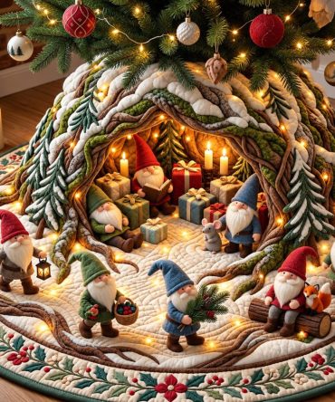 Nordic Gnome Forest Tree Skirt — Scandinavian-Inspired Christmas Skirt, Made-To-Order Minimalist Holiday Accent For Cozy Homes