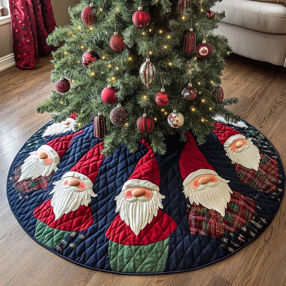 Nordic Gnome Holiday Tree Skirt - Custom Made Scandinavian-Inspired Christmas Skirt With Playful Gnome Motifs & Cozy Style