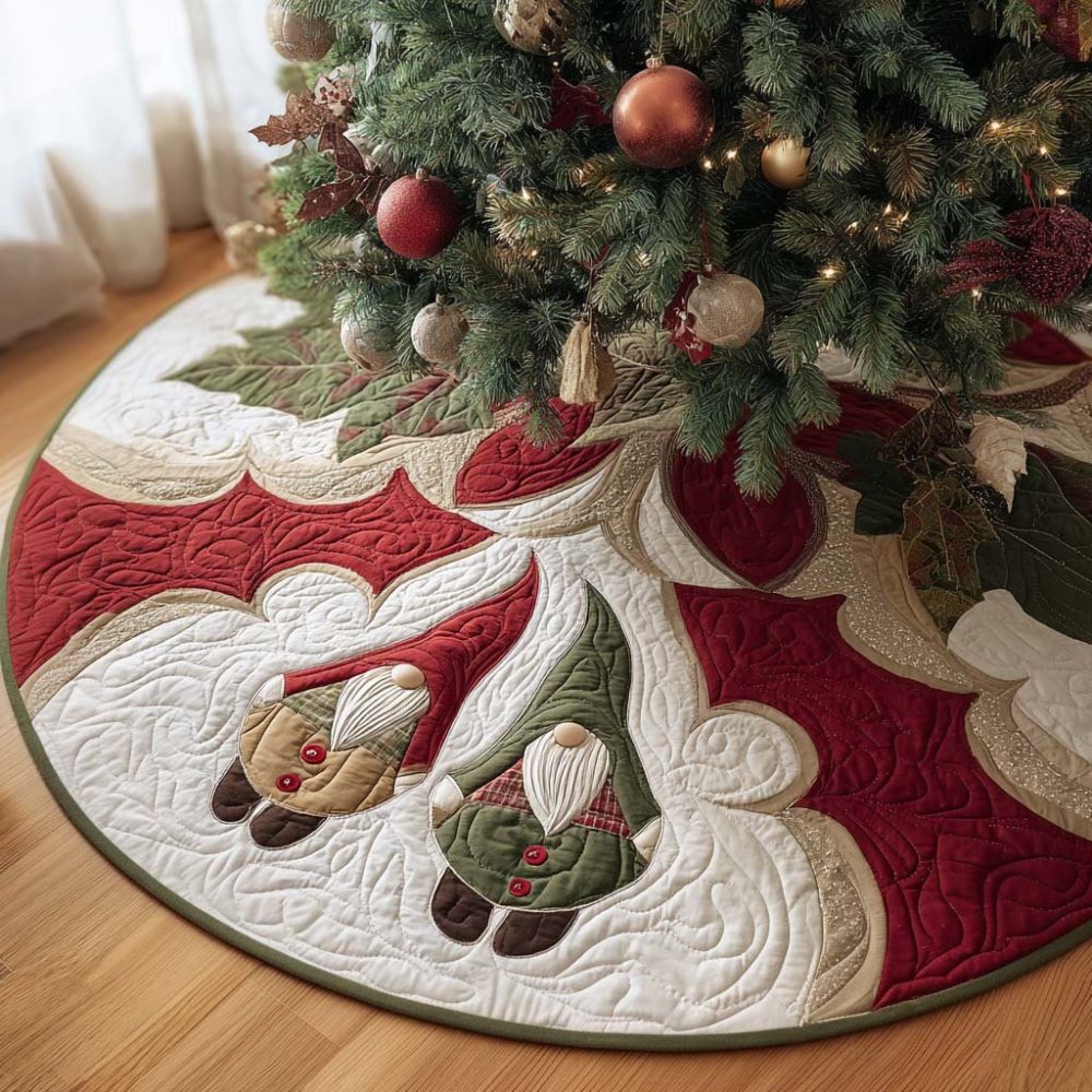 Nordic Noel Christmas Tree Skirt — Handcrafted Scandinavian Holiday Mat, Custom Fit & Reversible Cozy Design (Made-To-Order)