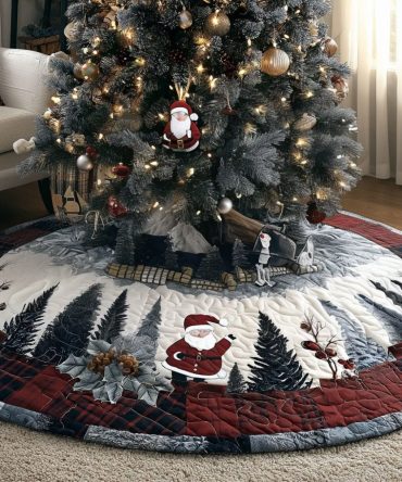 Nordic Winter Lane Christmas Tree Skirt — Handcrafted Custom Holiday Base Mat With Cozy Nordic Prints, Reversible & Durable (Made-To-Order)