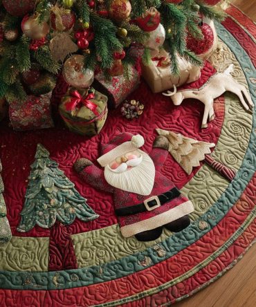 North Pole Charm Christmas Tree Skirt — Custom Handmade Holiday Base Mat With Charming North Pole Graphics, Reversible & Soft (Made-To-Order)