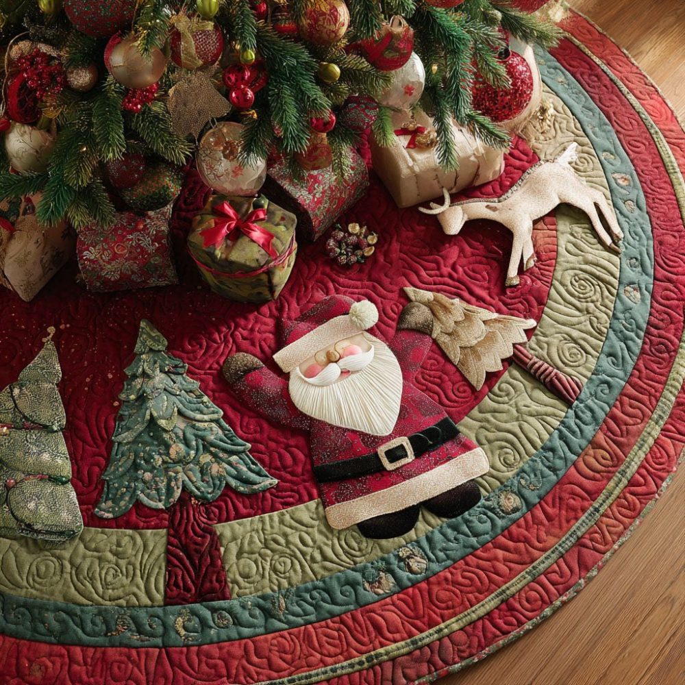 North Pole Charm Christmas Tree Skirt — Custom Handmade Holiday Base Mat With Charming North Pole Graphics, Reversible & Soft (Made-To-Order)