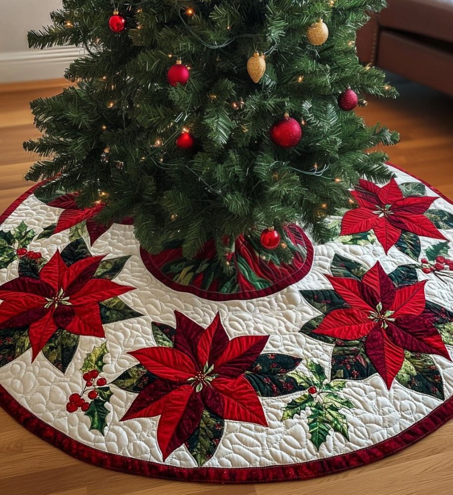 Cozy North Star Nook Handmade Christmas Tree Skirt — Custom-Fit Holiday Base Mat, Plush Reversible Design (Made-To-Order)