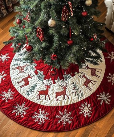 Northern Lights Reindeer Tree Skirt - Custom Aurora-Inspired Christmas Skirt With Reindeer Silhouettes, Vivid Colors