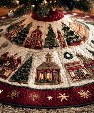 Northern Spark Trail Tree Skirt - Custom Made Sparkling Winter Path Design, Premium Holiday Skirt For Modern & Rustic Homes