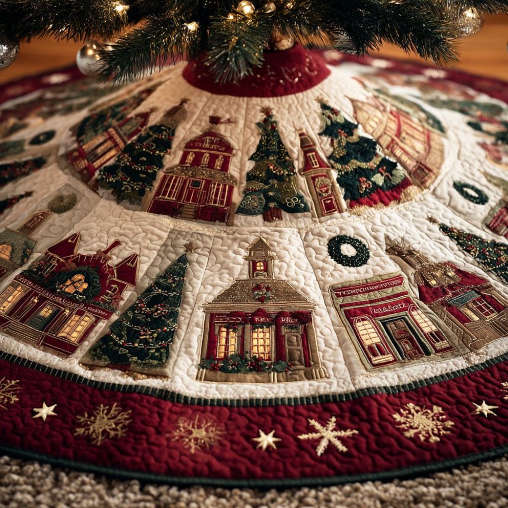 Northern Spark Trail Tree Skirt - Custom Made Sparkling Winter Path Design, Premium Holiday Skirt For Modern & Rustic Homes