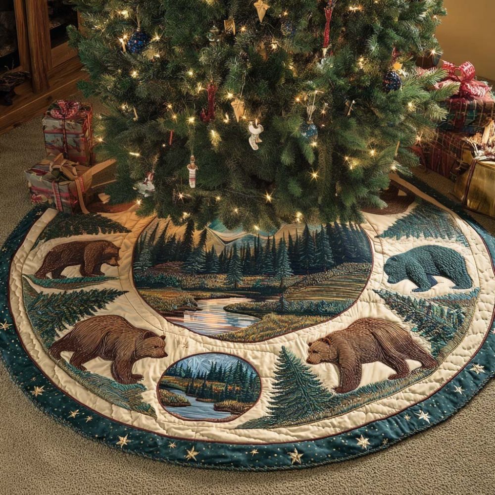 Northern Tracks Winter Tree Skirt — Rustic Scandinavian Christmas Tree Skirt, Handcrafted Holiday Rug For Cozy Cabin Decor