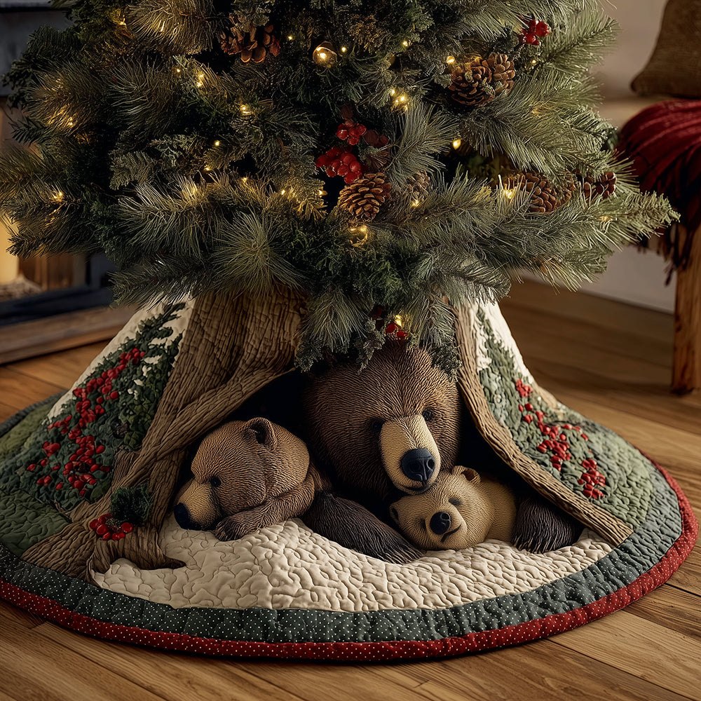 Northwoods Bear Nook Tree Skirt - Custom Rustic Bear-Themed Christmas Skirt, Warm Lodge Style Decor For Cabin