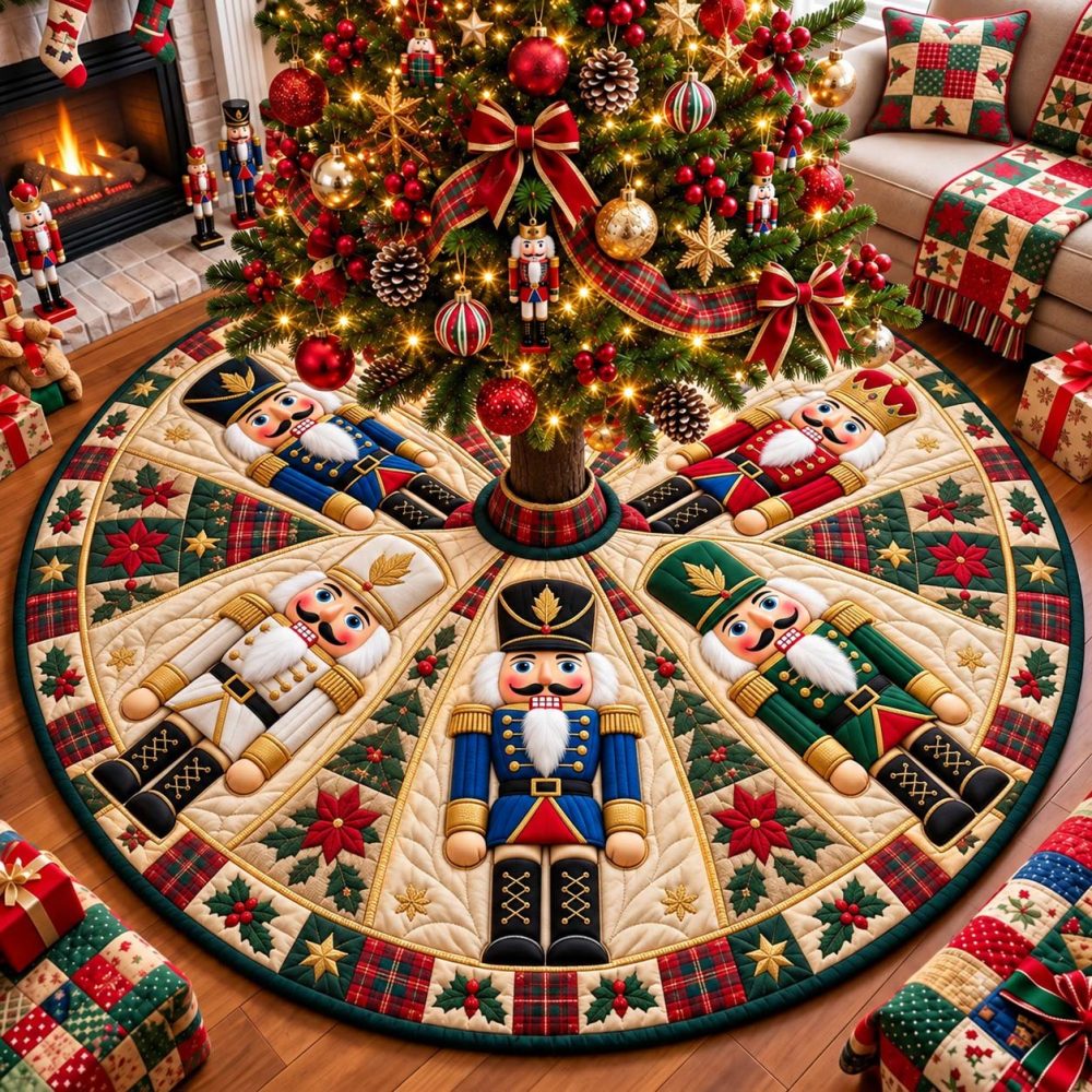 Festive Nutcracker Guard Tree Skirt — Custom-Made Holiday Skirt With Soldier Embroidery For Classic Christmas Displays
