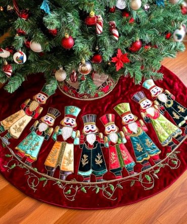 Nutcracker Holiday Harmony Tree Skirt — Custom Handcrafted Christmas Mat With Festive Soldier Motifs, Elegant Seasonal Accent