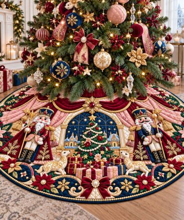 Nutcracker Snow Village Christmas Tree Skirt — Made-To-Order Festive Skirt With Snowy Village Scene, Premium Materials & Custom Sizing