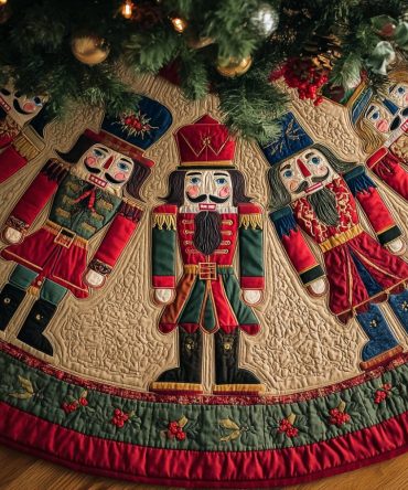 Nutcracker Whispers Luxury Christmas Tree Skirt — Handcrafted Nutcracker Motif, Custom Holiday Mat For Elegant Seasonal Styling