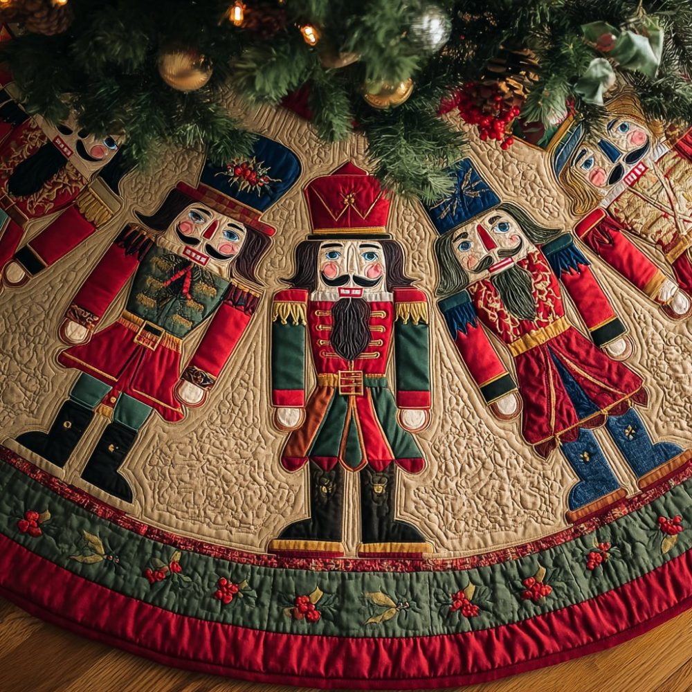 Nutcracker Whispers Luxury Christmas Tree Skirt — Handcrafted Nutcracker Motif, Custom Holiday Mat For Elegant Seasonal Styling