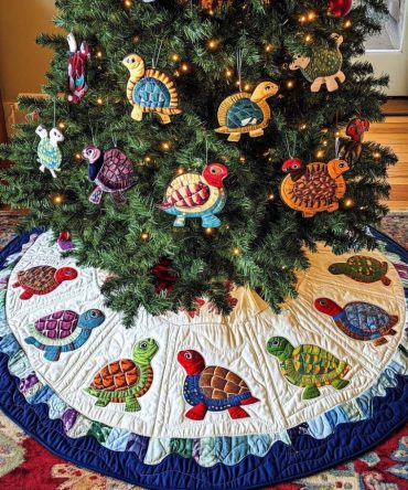 Ocean Friends Custom Christmas Tree Skirt — Handcrafted Sea-Life Holiday Mat, Nautical Coastal Decor, Personalized Luxury Gift