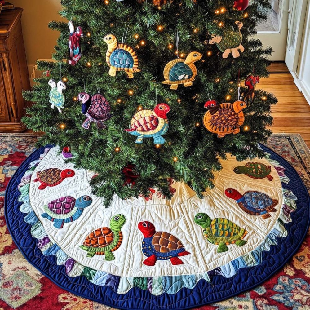 Ocean Friends Custom Christmas Tree Skirt — Handcrafted Sea-Life Holiday Mat, Nautical Coastal Decor, Personalized Luxury Gift