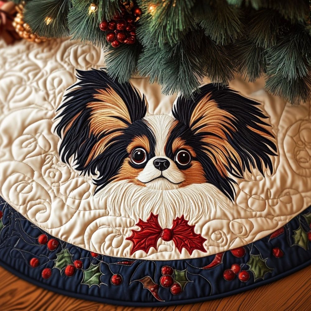 Papillon Charm Holiday Tree Skirt — Custom Butterfly Accent Skirt, Premium Quilted Christmas Decor, Made-To-Order For Perfect Fit