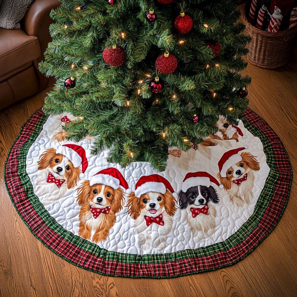 Papillon Christmas Charm Luxe Tree Skirt — Elegant Butterfly Holiday Skirt, Custom-Made Quilted Base, Gift-Ready Seasonal Décor