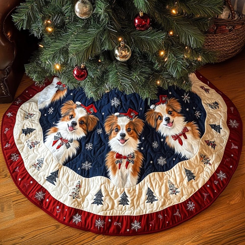Papillon Holiday Spirit Custom Tree Skirt - Handmade Festive Papillon Design, Personalized Christmas Tree Skirt For Joyful Homes