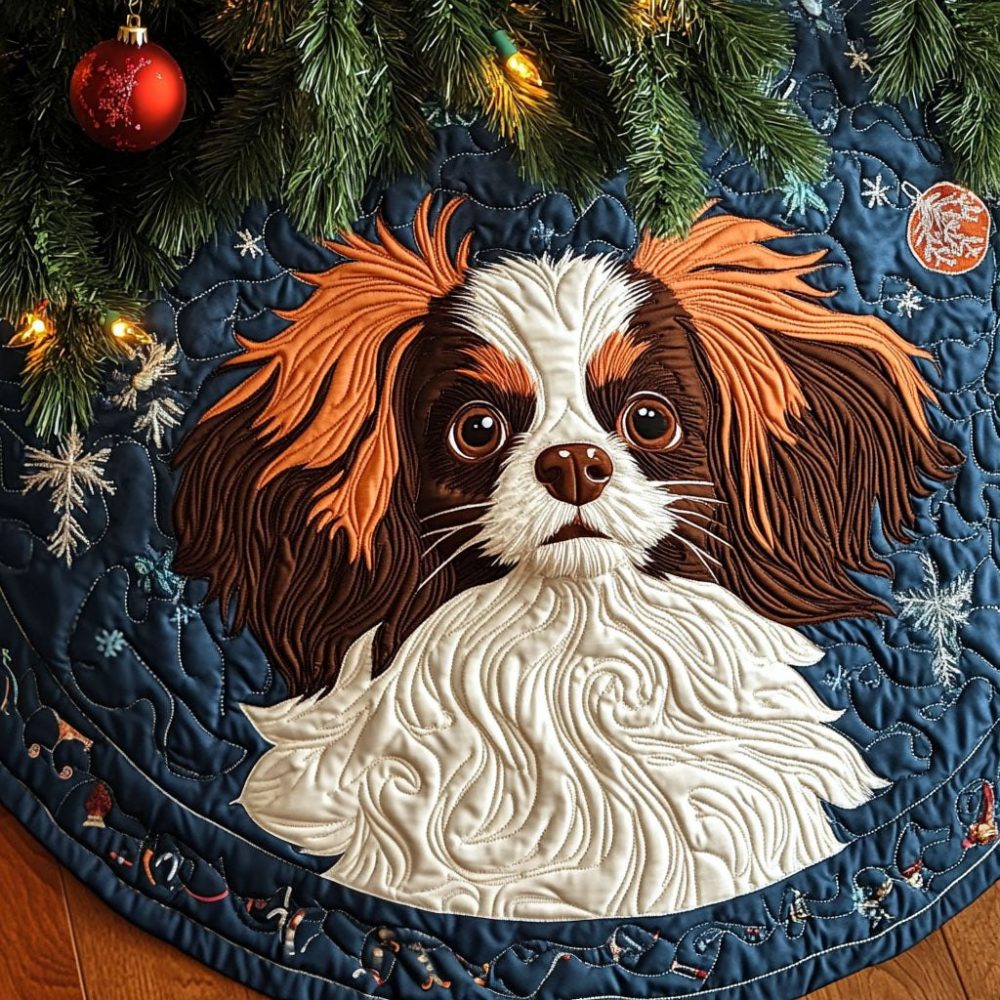 Papillon Meadow Breeze Custom Tree Skirt - Floral Papillon Design, Handmade Spring-Inspired Christmas Tree Skirt For Cozy Homes