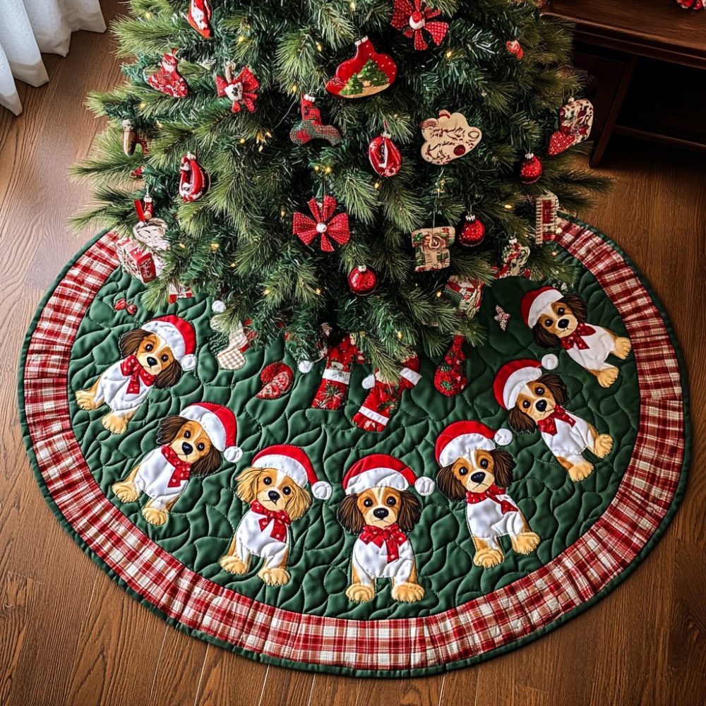 Papillon Noel Classic Christmas Tree Skirt - Custom Holiday Skirt With Papillon Motif, Handmade Festive Accent For Home & Gifts