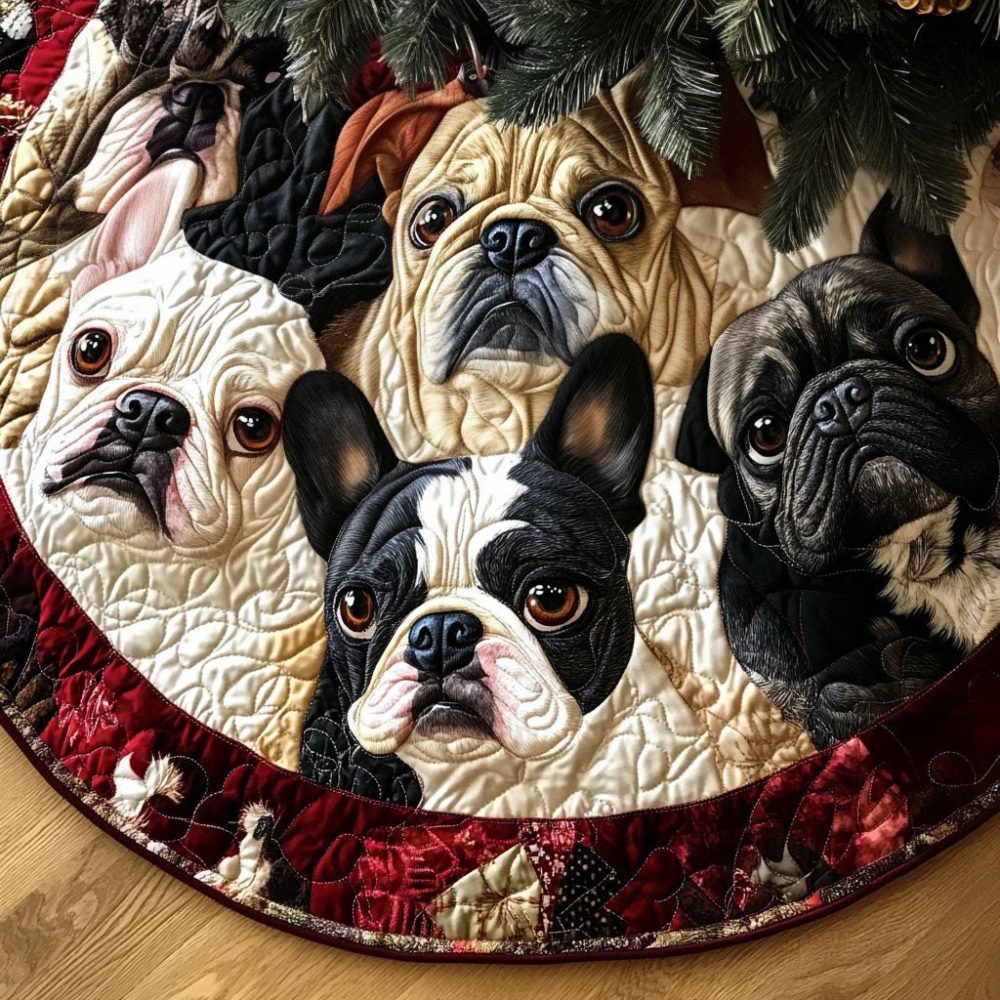 Elegant Parisian Paws Christmas Tree Skirt - Custom Handmade Holiday Tree Skirt For Chic Home & Pet Lovers