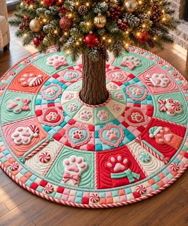 Pastel Candy Paws Tree Skirt — Custom Soft Holiday Tree Base Cover, Handmade Pastel Pet-Themed Christmas Décor, Made-To-Order