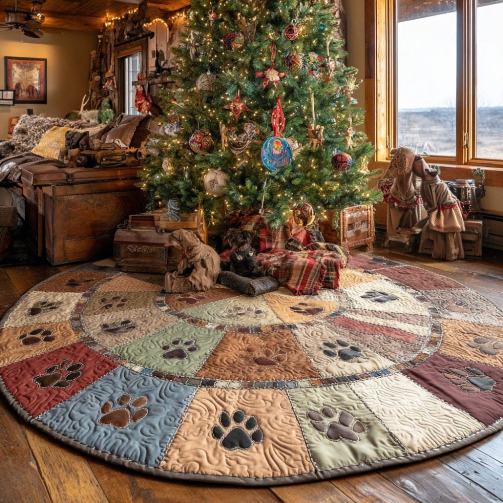 Paw Joy Christmas Tree Skirt — Cheerful Pet Paw Design, Plush Holiday Base, Custom Sizes, Machine-Washable & Ready To Gift