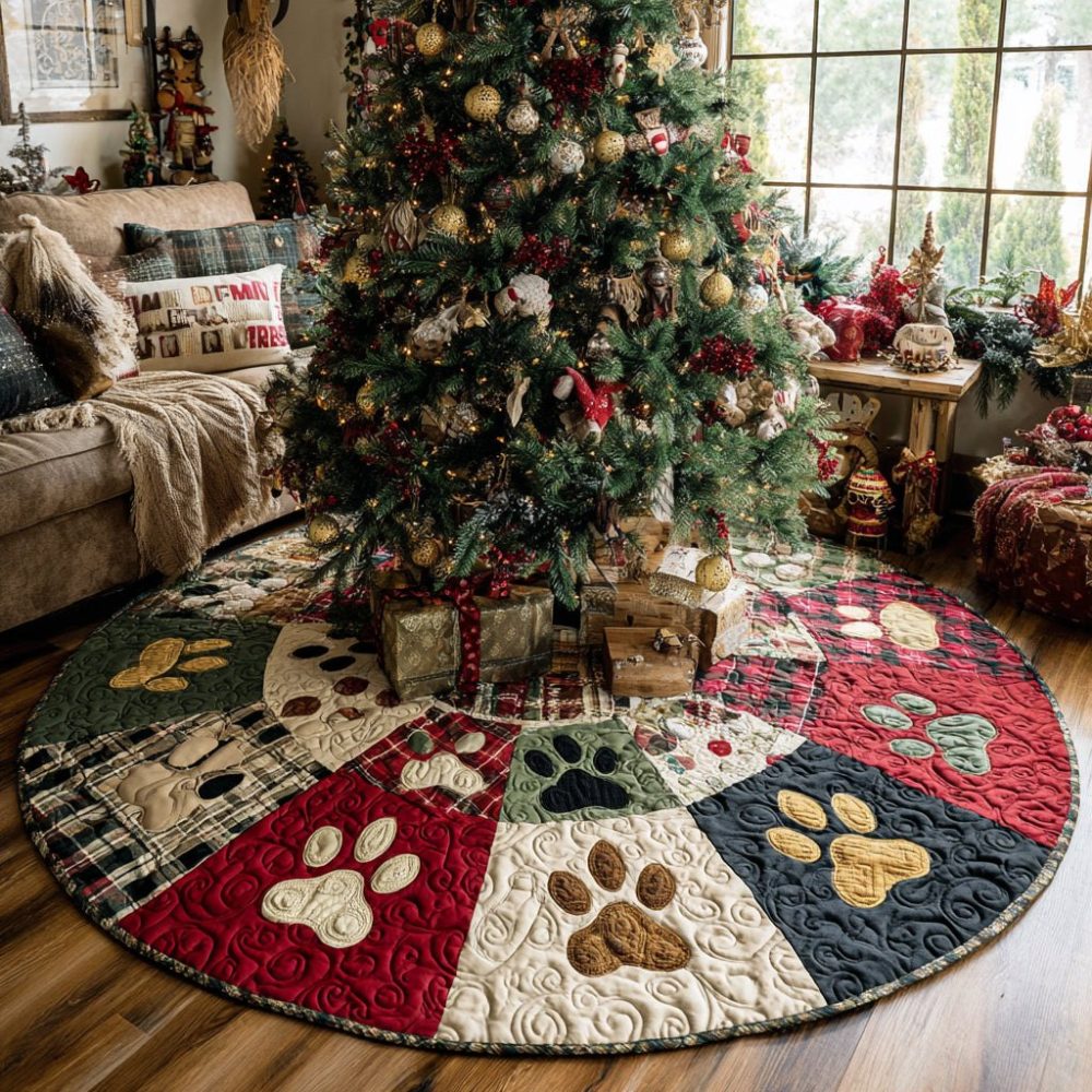 Pawprint Magic Tree Skirt — Whimsical Holiday Skirt With Paw Designs, Plush Lining, Custom Colors & Perfect Gift For Pet Lovers