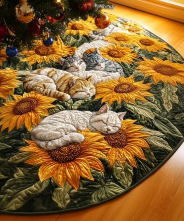 Paws & Petals Holiday Tree Skirt — Elegant Floral And Paw Motif, Handcrafted Weighty Felt, Custom Sizes, Ideal Pet-Friendly Decoration