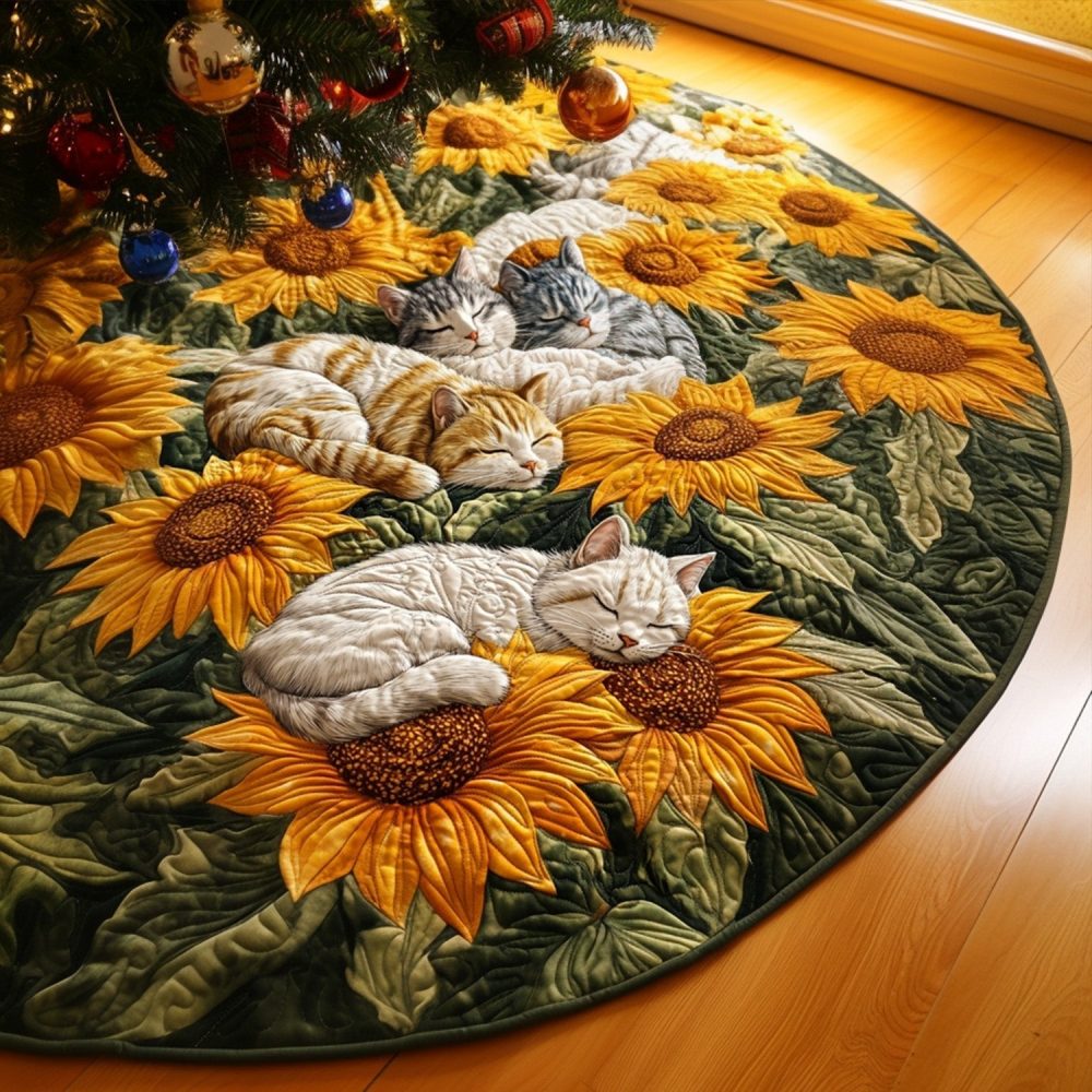 Paws & Petals Holiday Tree Skirt — Elegant Floral And Paw Motif, Handcrafted Weighty Felt, Custom Sizes, Ideal Pet-Friendly Decoration