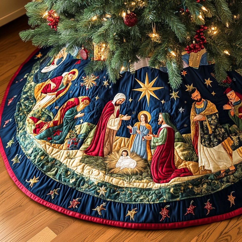 Peace On Earth Holiday Tree Skirt — Soft Reversible Christmas Base, Handcrafted Serenity Design, Custom Size Options
