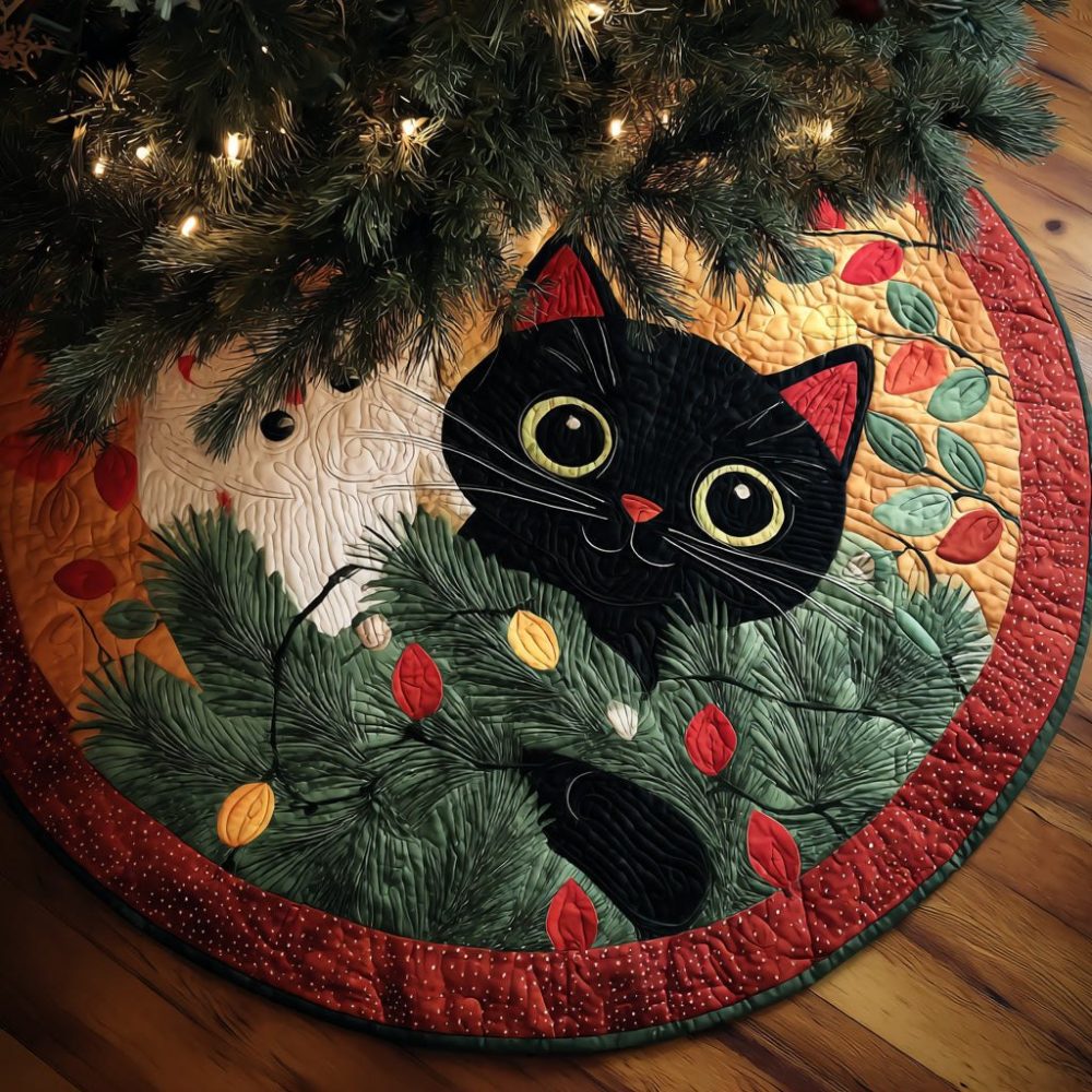 Peekaboo Joy Playful Christmas Tree Skirt - Bright & Charming Holiday Tree Skirt With Peekaboo Accents, Soft Cotton, Custom Name Embroidery