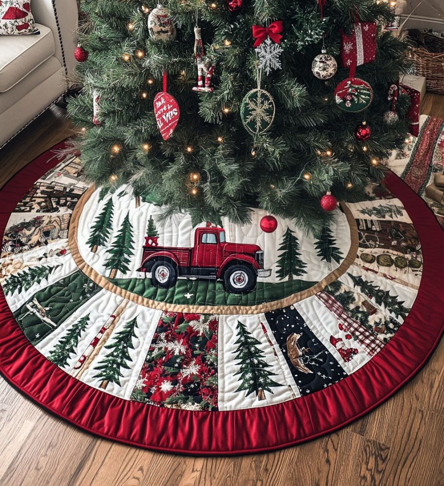 Peppermint Patch Festive Christmas Tree Skirt - Bold Red & White Peppermint Holiday Skirt, Candy-Inspired Design, Handmade & Personalized