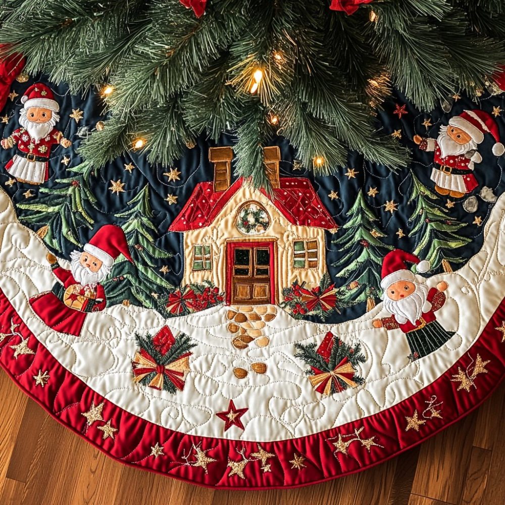 Bright Peppermint Path Christmas Tree Skirt - Festive Red & White Holiday Tree Skirt, Candy Cane Design, Handmade, Personalized Monogram