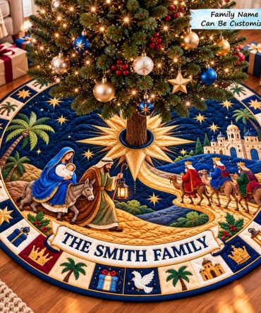 Personalized Bethlehem Nativity Tree Skirt - Custom-Made Illuminated Design, Premium Materials & Tailored Sizing For Holidays