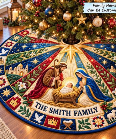 Custom Handcrafted Nativity Christmas Tree Skirt - Made-To-Order Bethlehem Scene, Premium Fabric & Personalized Sizes