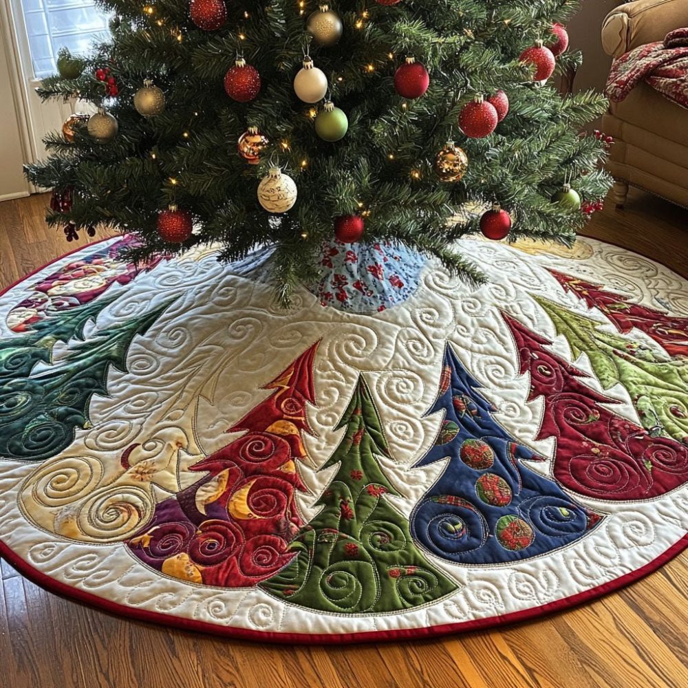 Whimsical Pine Grove Fantasy Christmas Tree Skirt - Storybook Forest Holiday Tree Skirt, Soft Plush, Customizable, Ideal Seasonal Centerpiece