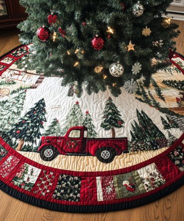 Pinecone Pathway Custom Christmas Tree Skirt - Rustic Pinecone Pattern Holiday Tree Skirt, Heavy-Duty Canvas, Personalized & Machine Washable