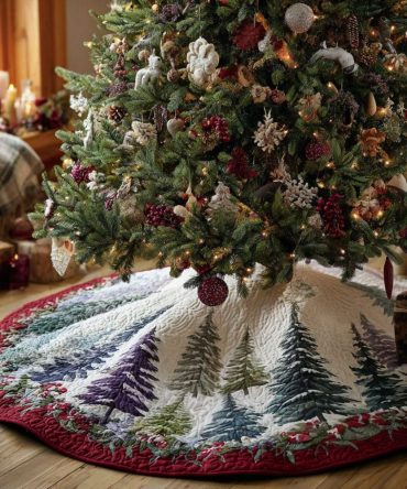 Enchanting Pinewood Magic Christmas Tree Skirt - Handcrafted Forest-Inspired Holiday Tree Skirt, Soft Felt, Personalized Embroidery